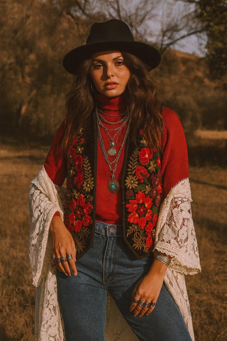 Vintage Handmade Guatemalan Handmade Embroidered Red Floral Vest Medium